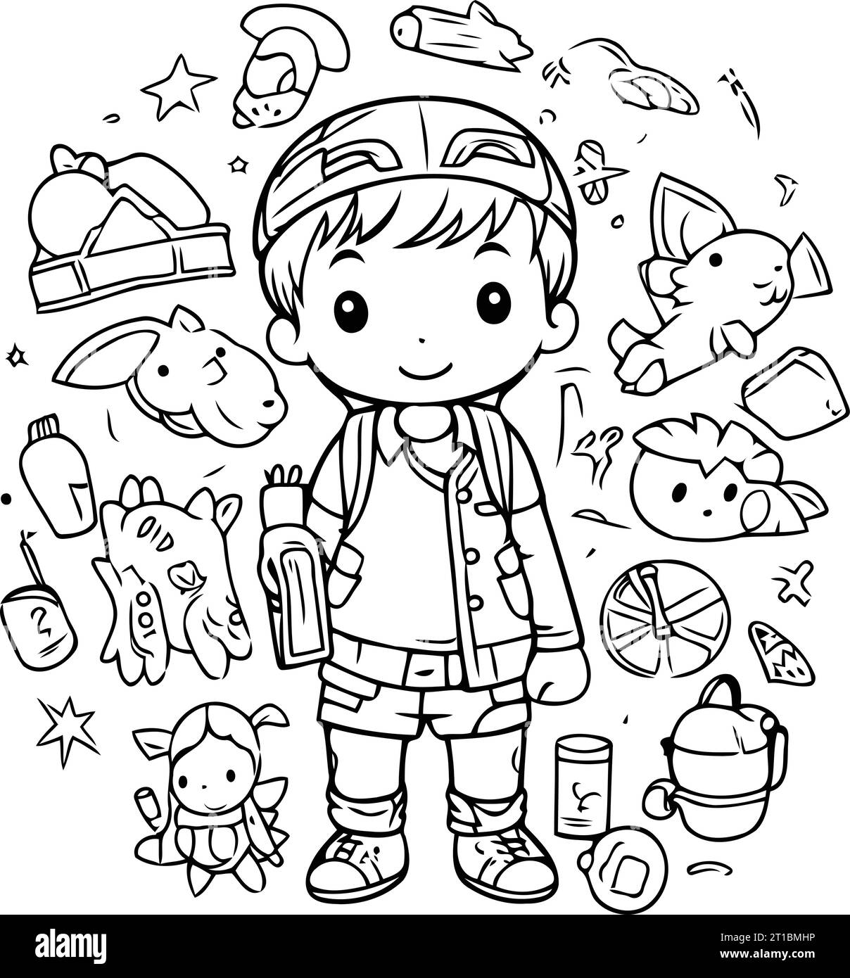 Coloring book for children. boy in firefighter costume. Vector ...