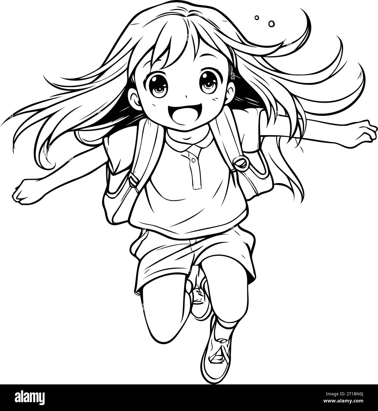 Outline illustration of a cute little girl jumping in the air Stock ...