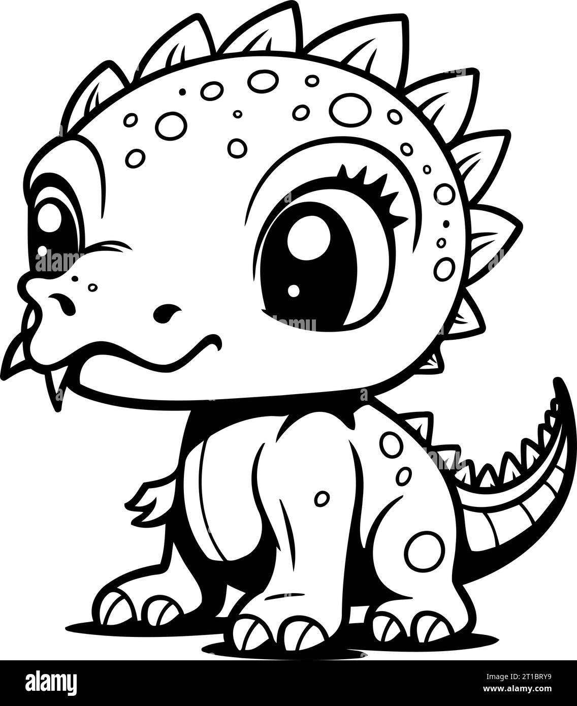 Cute Cartoon Dinosaur Black and White Cartoon Illustration. Vector ...