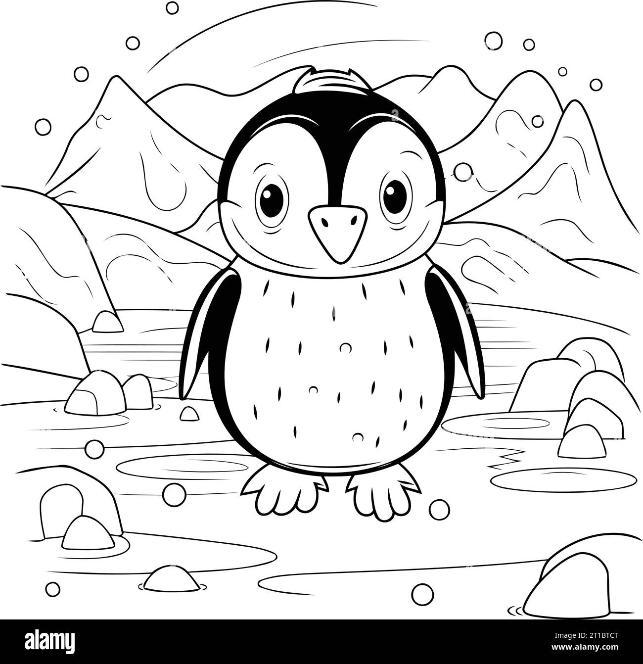 Penguin cartoon. Coloring book for children. Vector illustration Stock