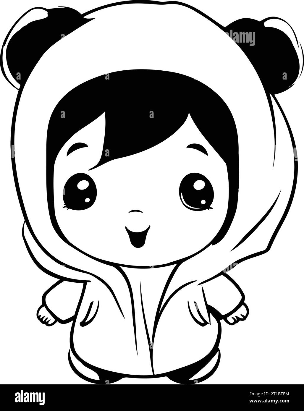 cute little girl with panda costume cartoon vector illustration graphic