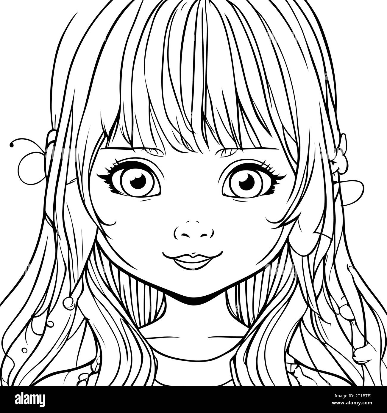 Cute cartoon girl with long hair. vector illustration for coloring book ...