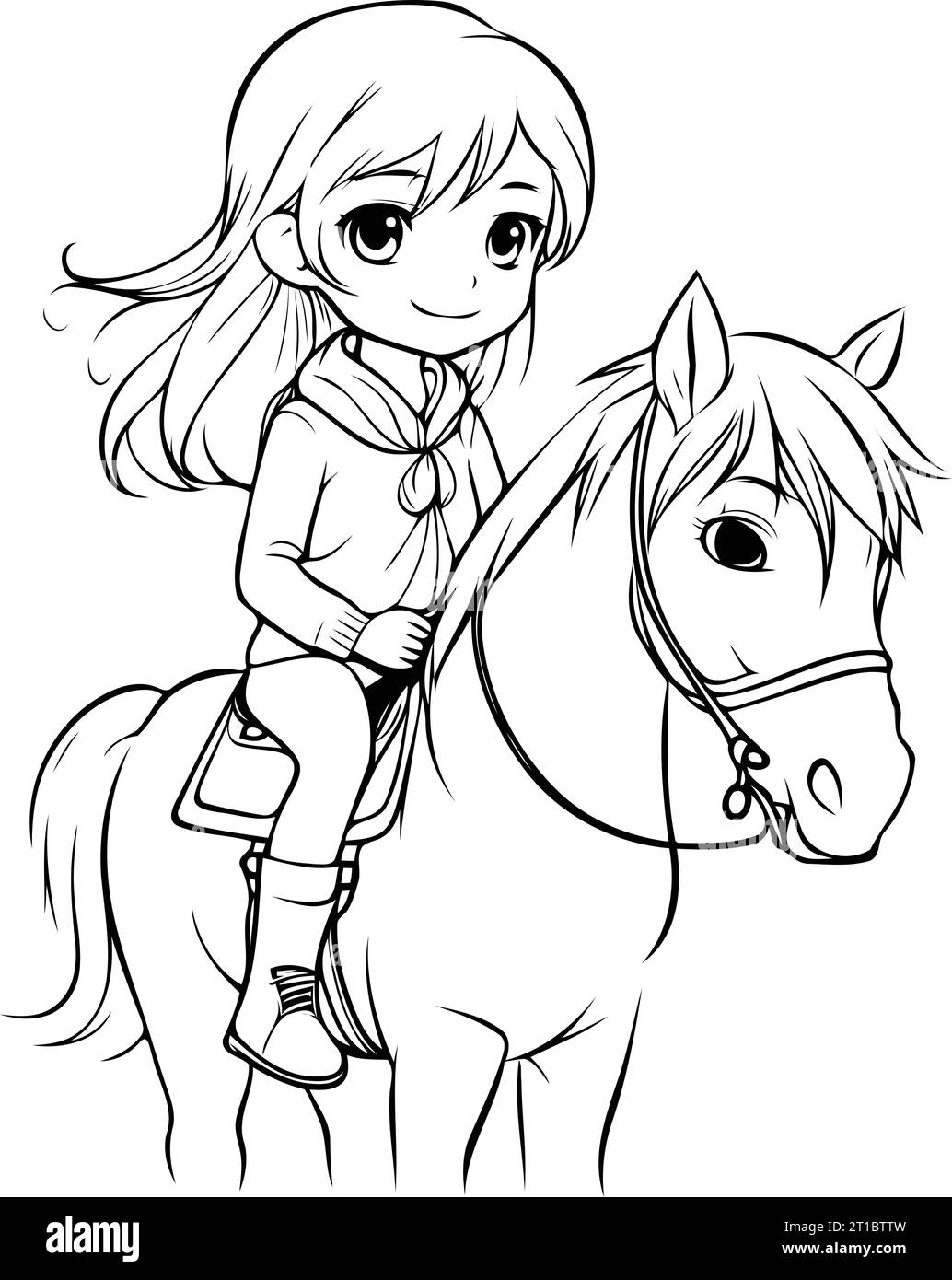 Little girl riding a horse. Vector illustration of a little girl riding