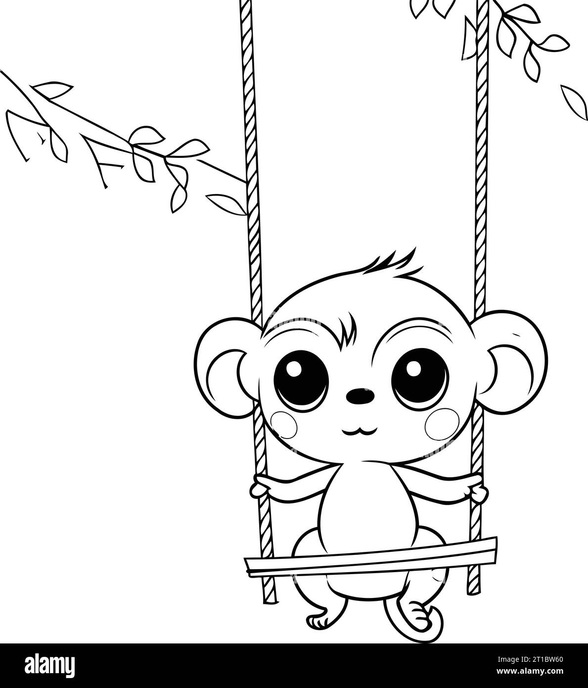 cute little monkey hanging on a swing cartoon vector illustration