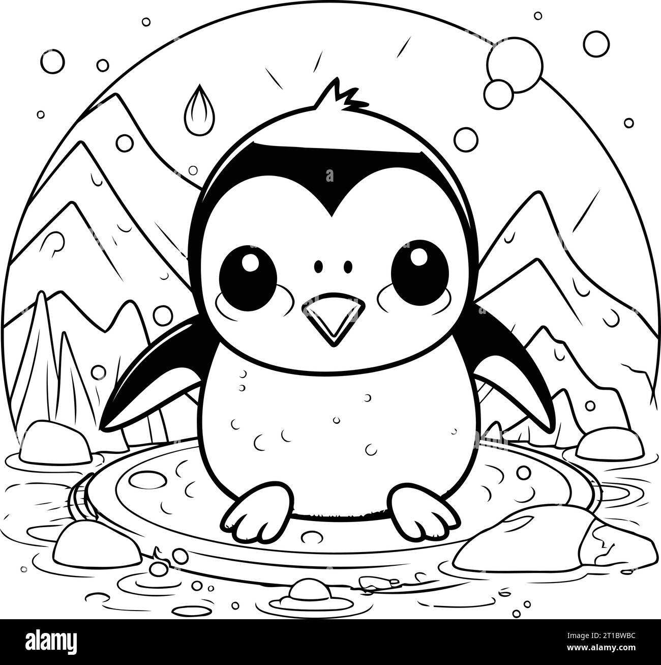 cute penguin animal cartoon in the lake vector illustration graphic