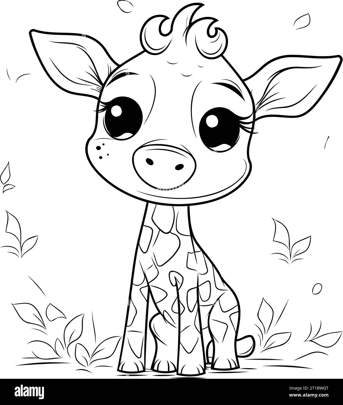 Coloring pages for children. Cute cartoon baby giraffe. Stock Vector