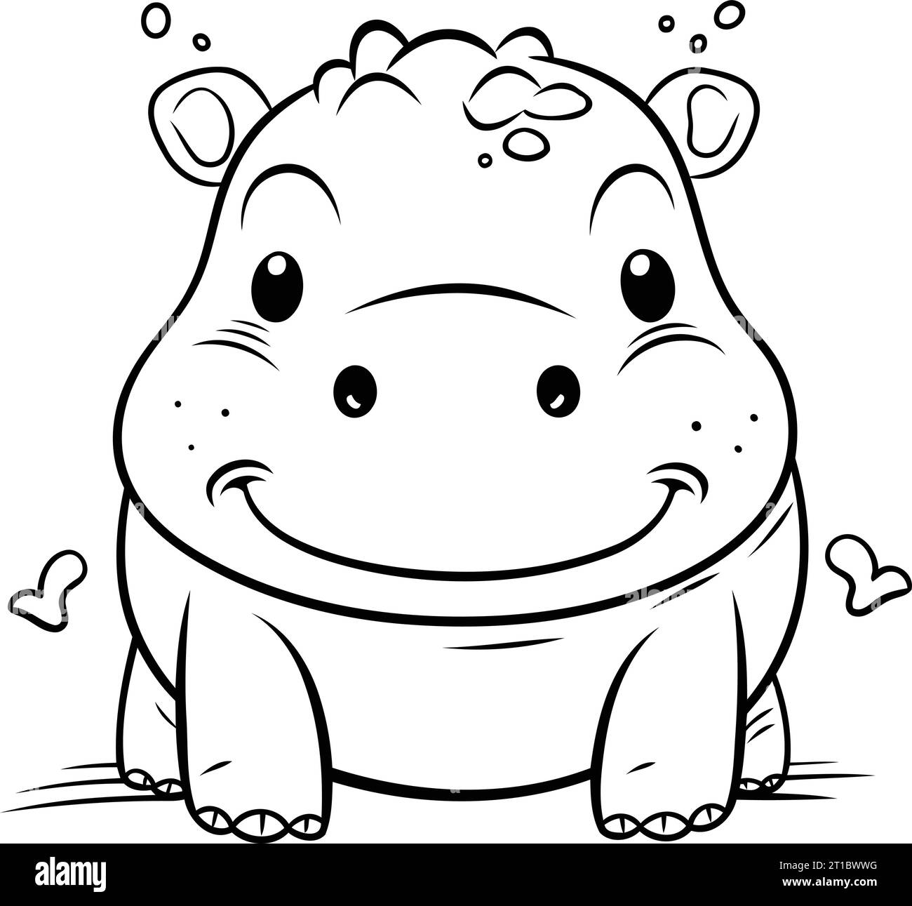 Illustration of a Cute Cartoon Hippo Coloring Book Stock Vector Image