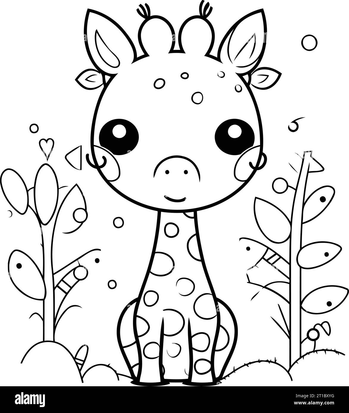 cute little giraffe baby in the field vector illustration graphic design Stock Vector