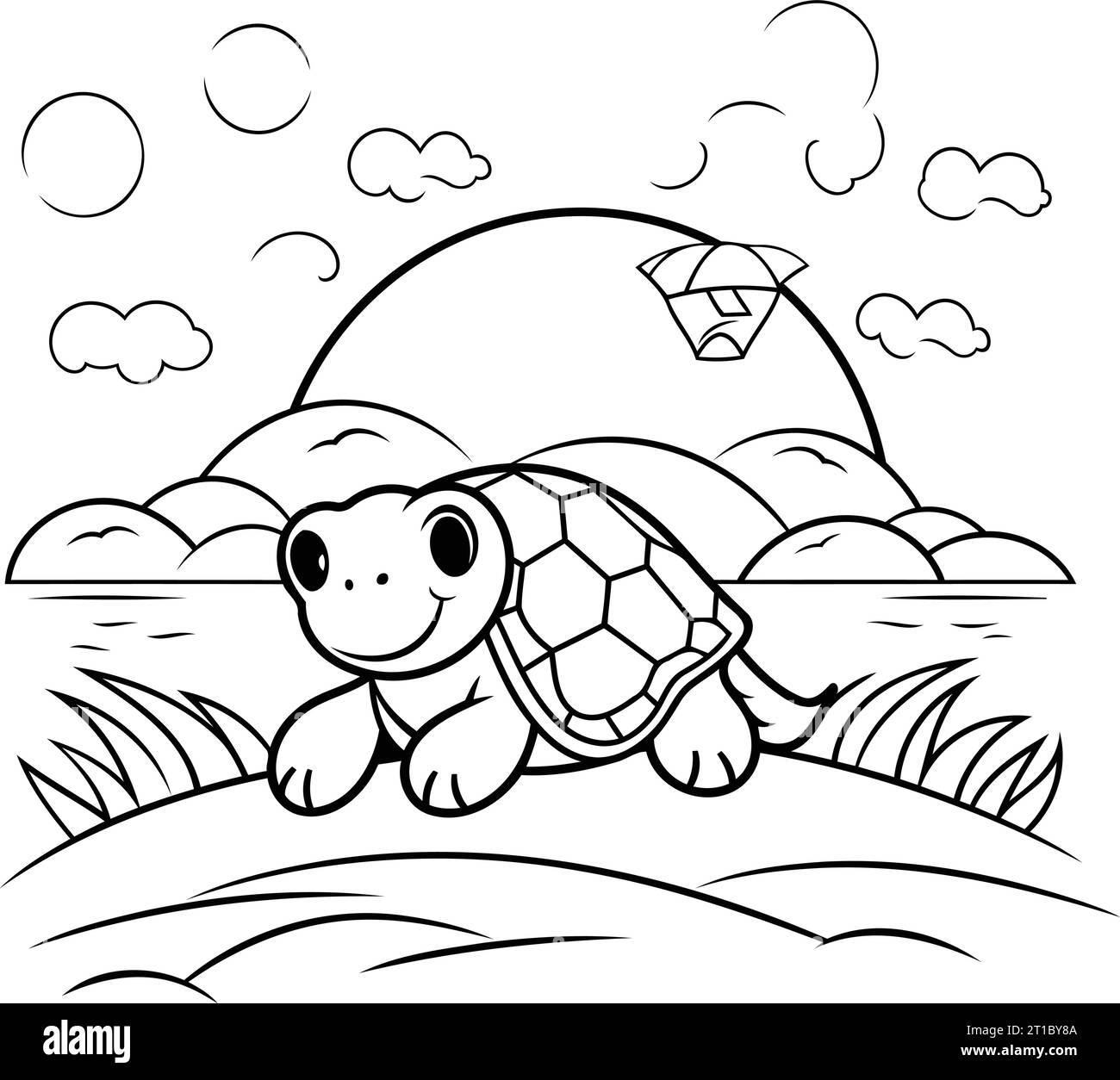 Cute turtle. Vector illustration. Outline drawing cartoon animal