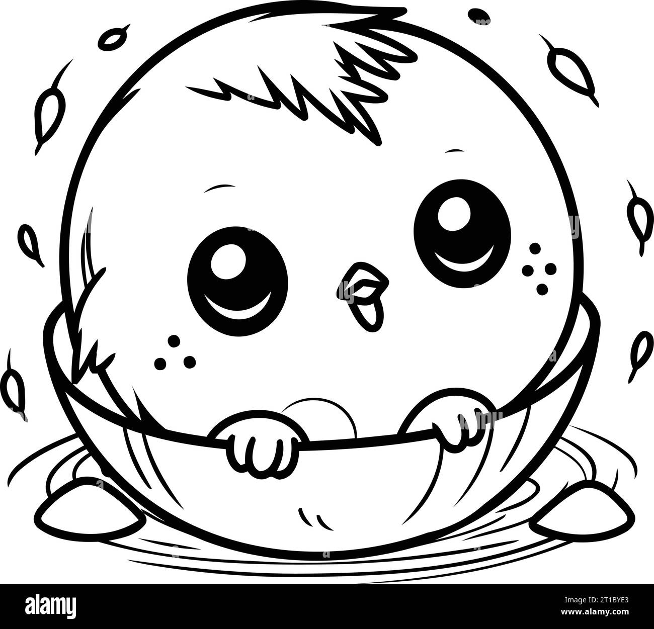 Black and White Cartoon Illustration of Cute Baby Bird Character