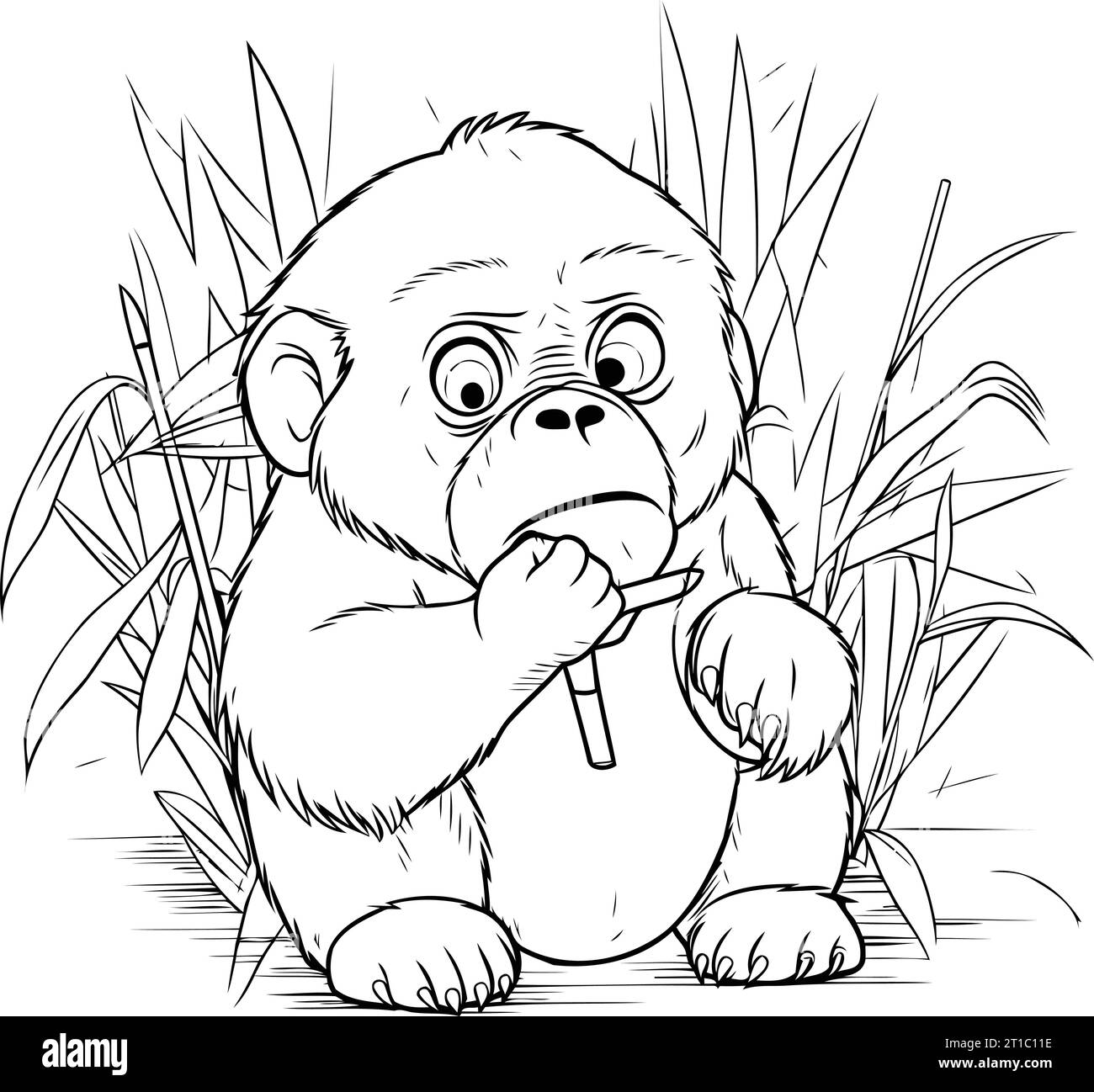 Gorilla in the jungle. Vector illustration on white background. Stock Vector