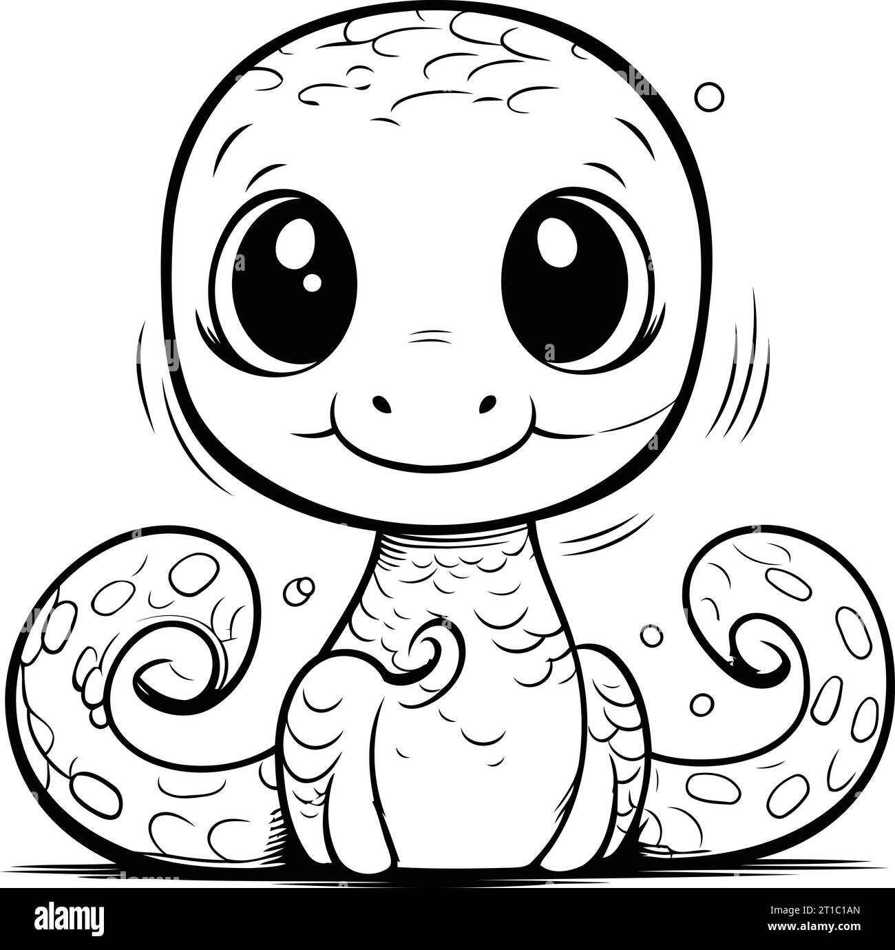 Cute baby snake. Black and white vector illustration for coloring book. Stock Vector