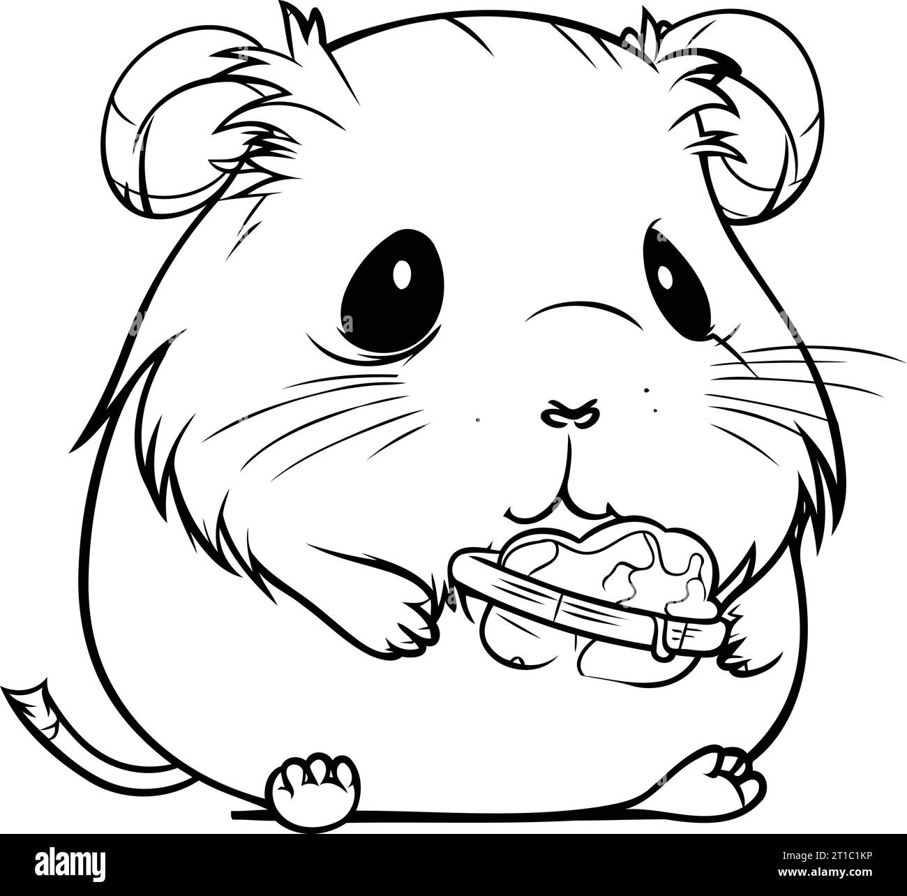 Hamster with a bone Black and White Cartoon Illustration. Vector Stock ...