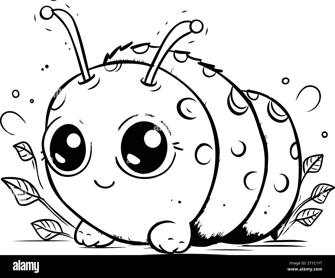 Cute cartoon caterpillar. Black and white vector illustration for ...