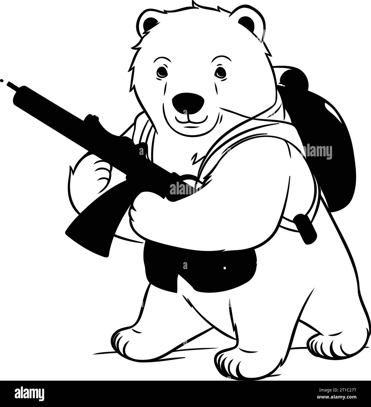 Polar bear with a gun. Vector illustration of a polar bear with a gun
