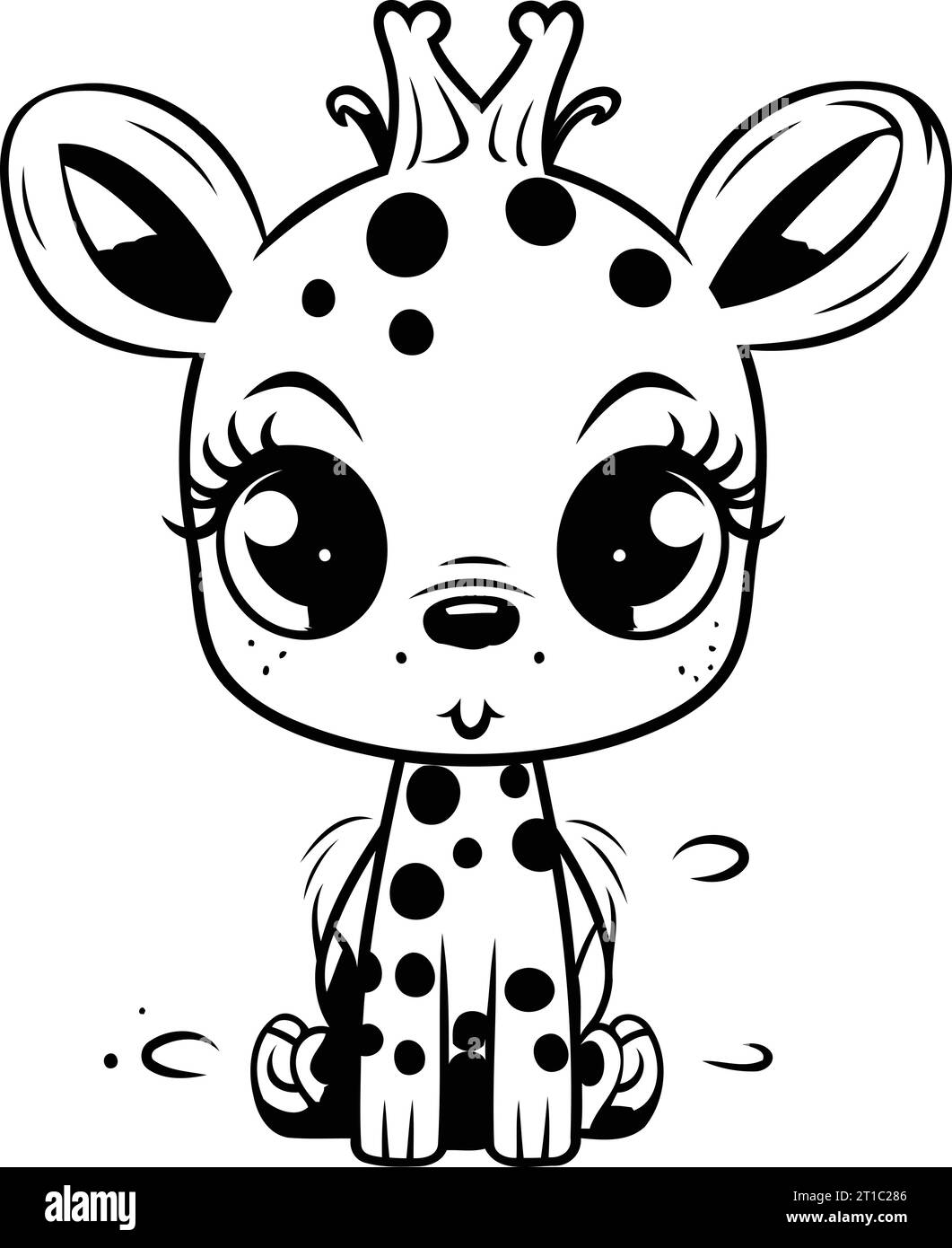 Cute baby giraffe. Vector illustration in black and white. Stock Vector