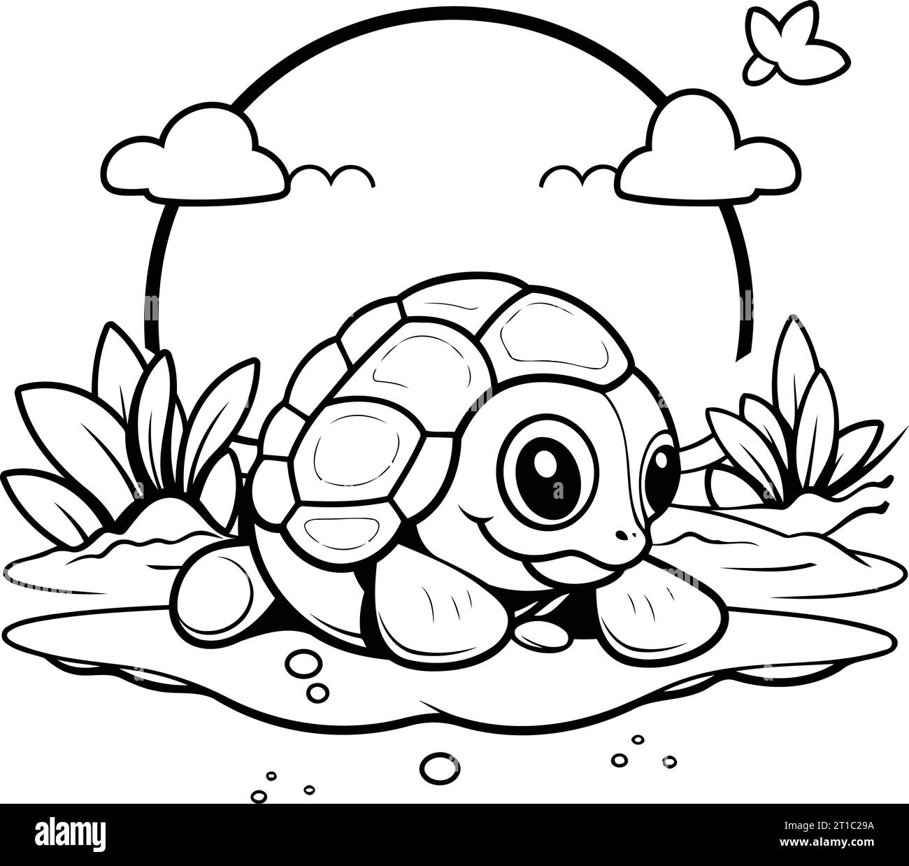 Coloring book for children. Cartoon turtle on the rock. Vector ...