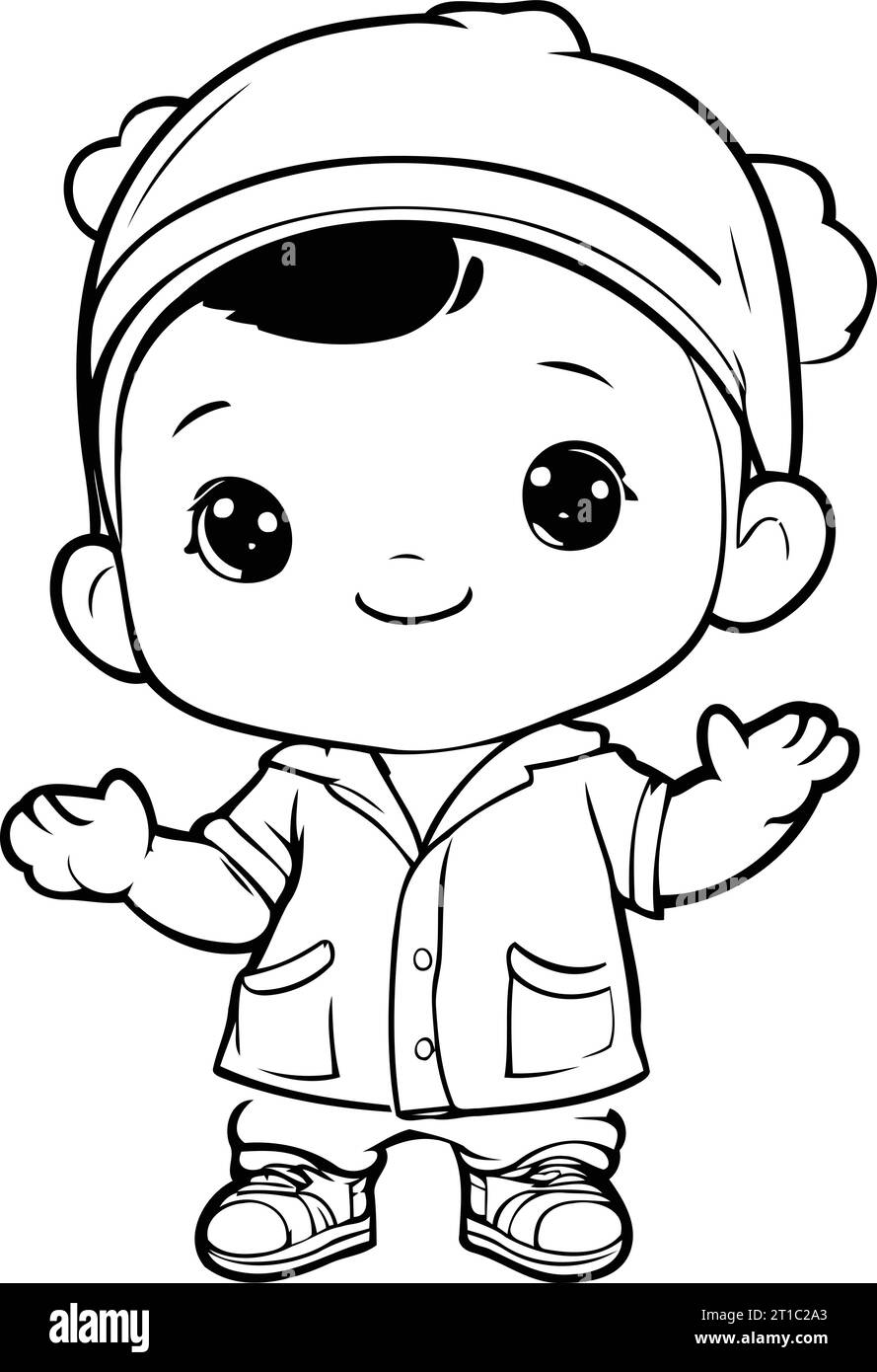 Cute cartoon baby boy in a cap and overalls. Vector illustration Stock ...