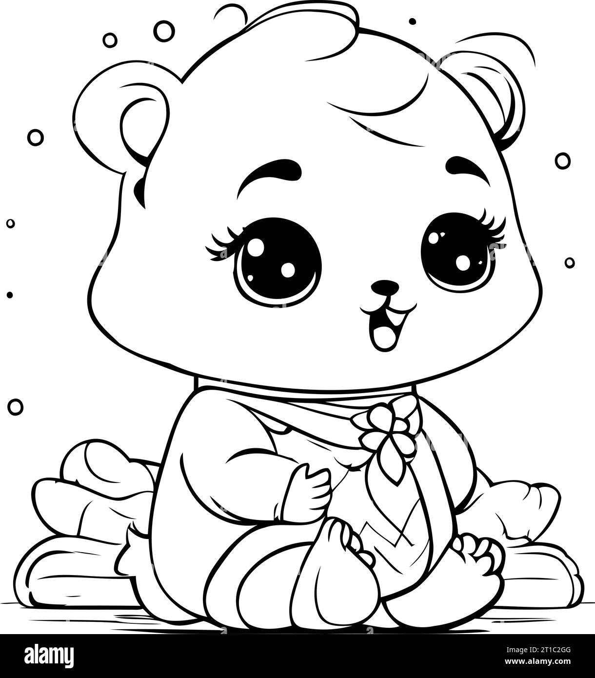 Coloring book for children. cute baby bear sitting on the ground Stock