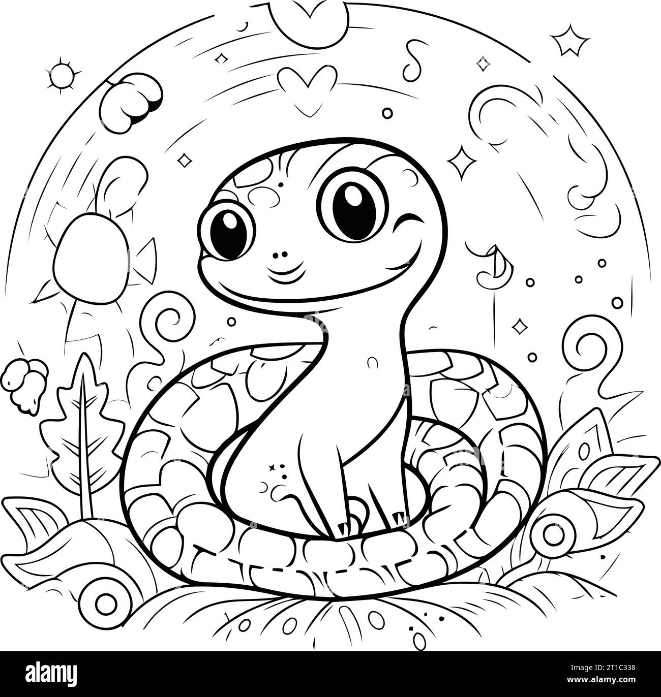 Coloring book for children. Cute cartoon snake. Vector illustration. Stock Vector