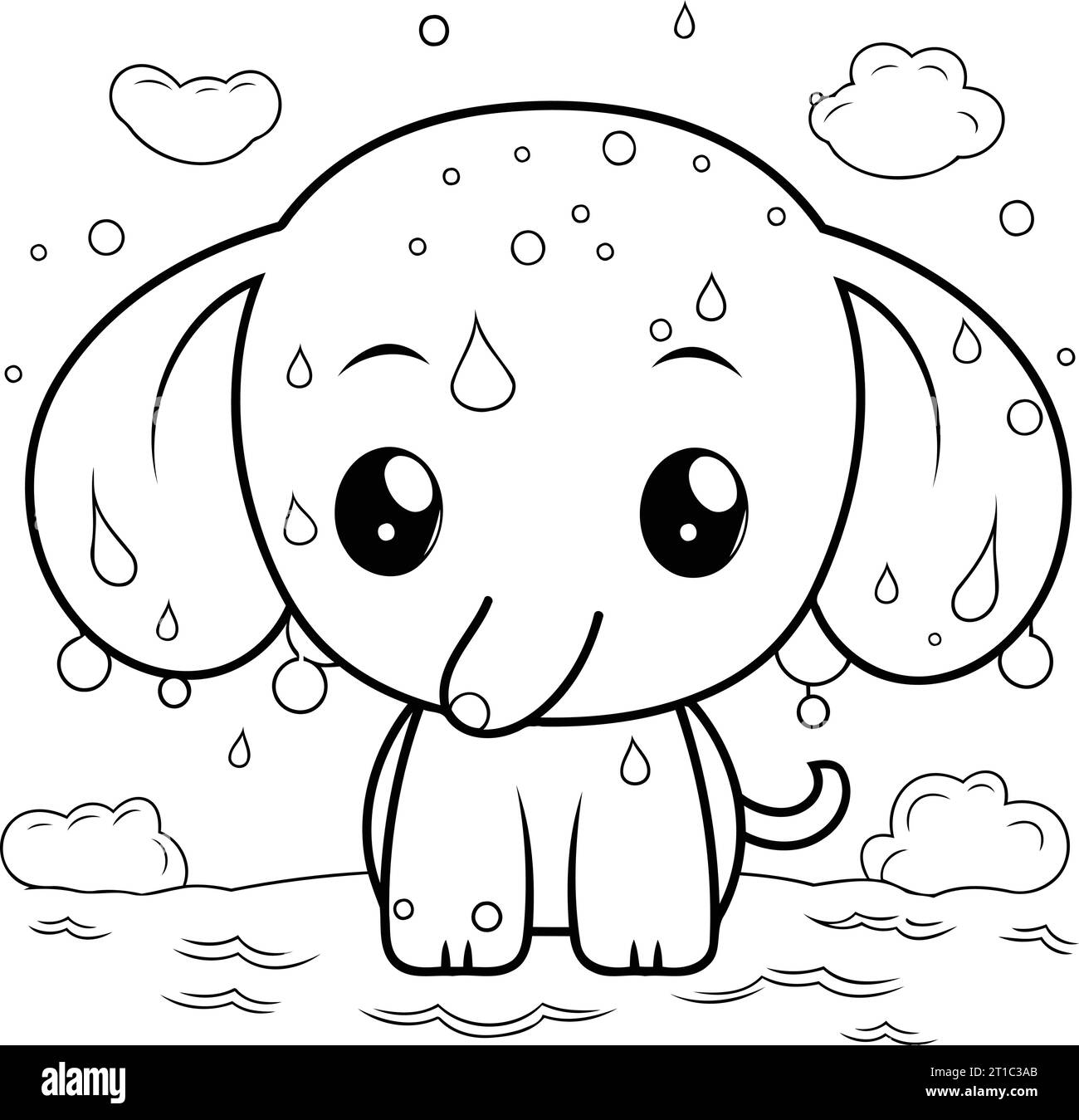 Coloring Page Outline Of Cartoon Elephant With Rain Drops Vector Illustration Stock Vector