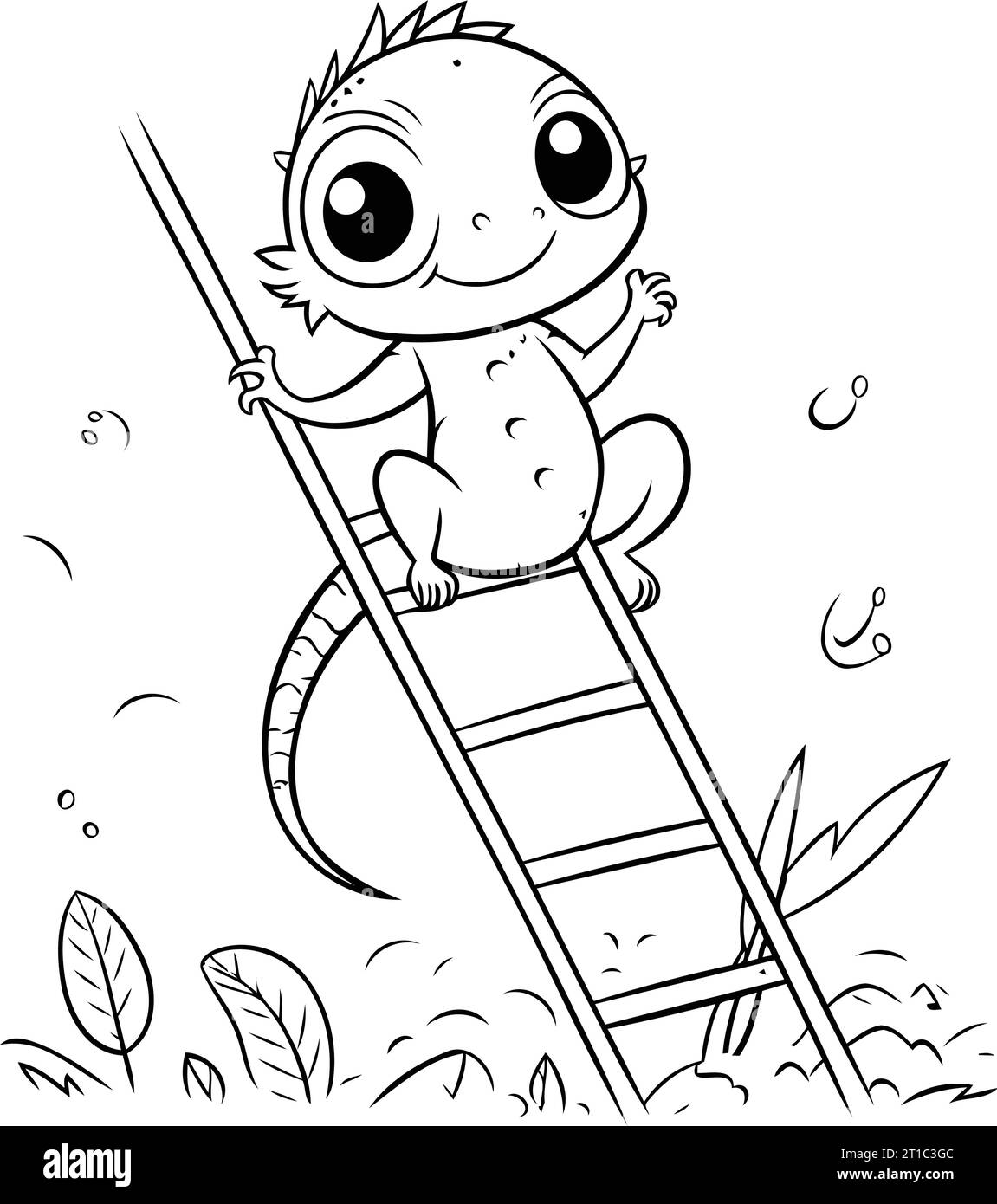 Cute little baby climbing on ladder. Coloring book for children Stock ...