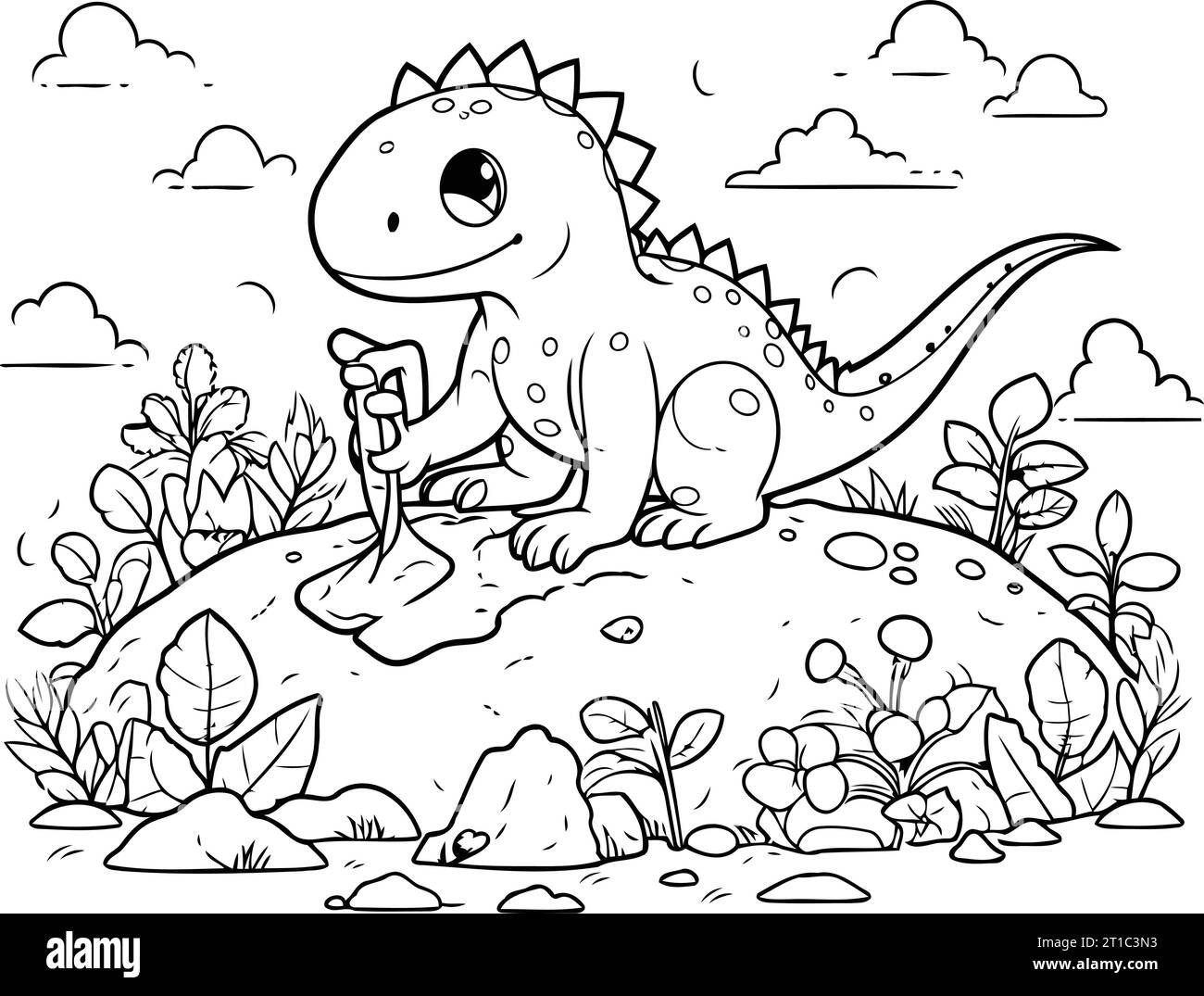 Coloring page for kids. Cute dinosaur with a glass of wine. Vector ...