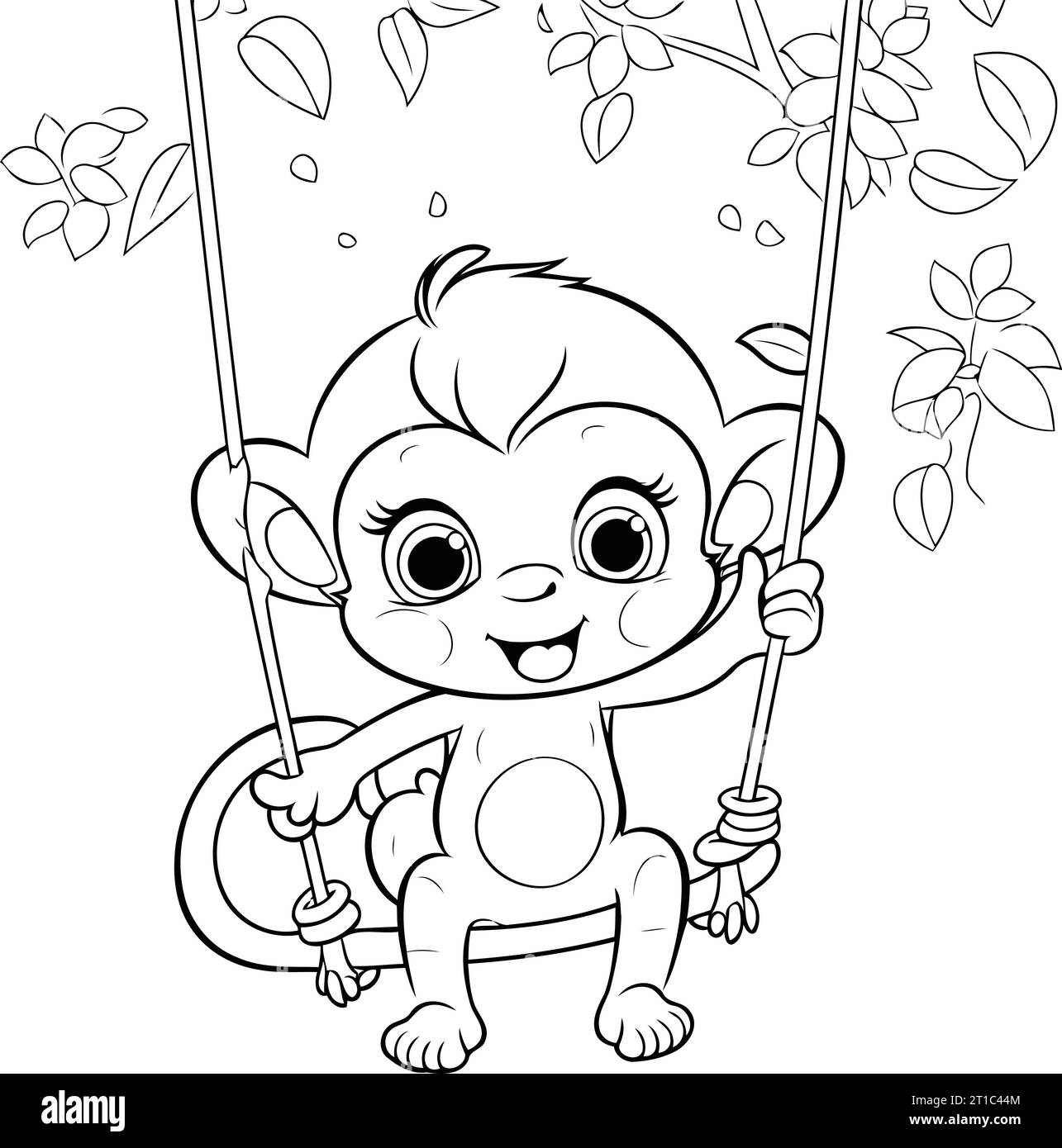 Coloring Page Outline Of a baby monkey swinging on a swing Stock Vector ...