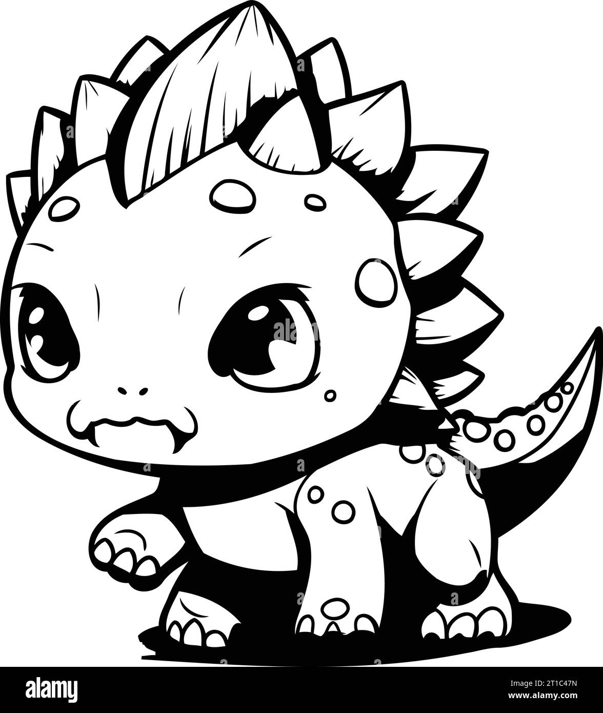 Cute Cartoon Dinosaur Black and White Vector Illustration. Isolated On ...