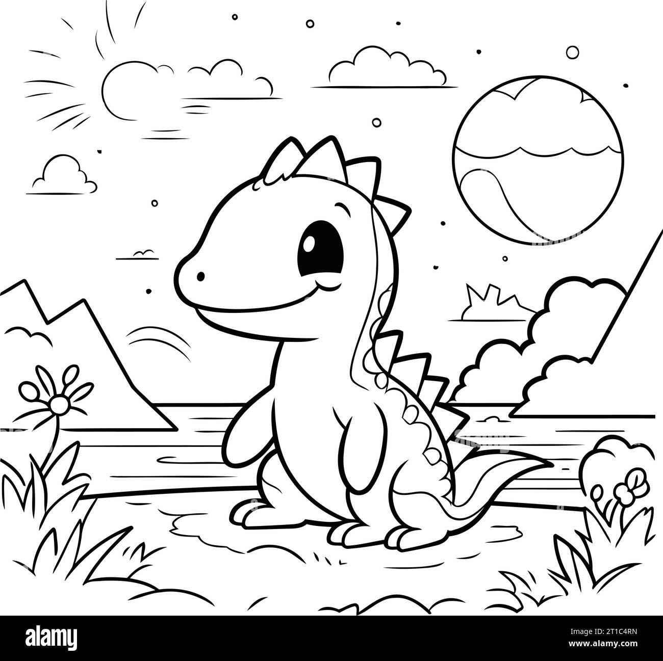 Coloring Page Outline Of Cute Dinosaur Vector Illustration Stock Vector