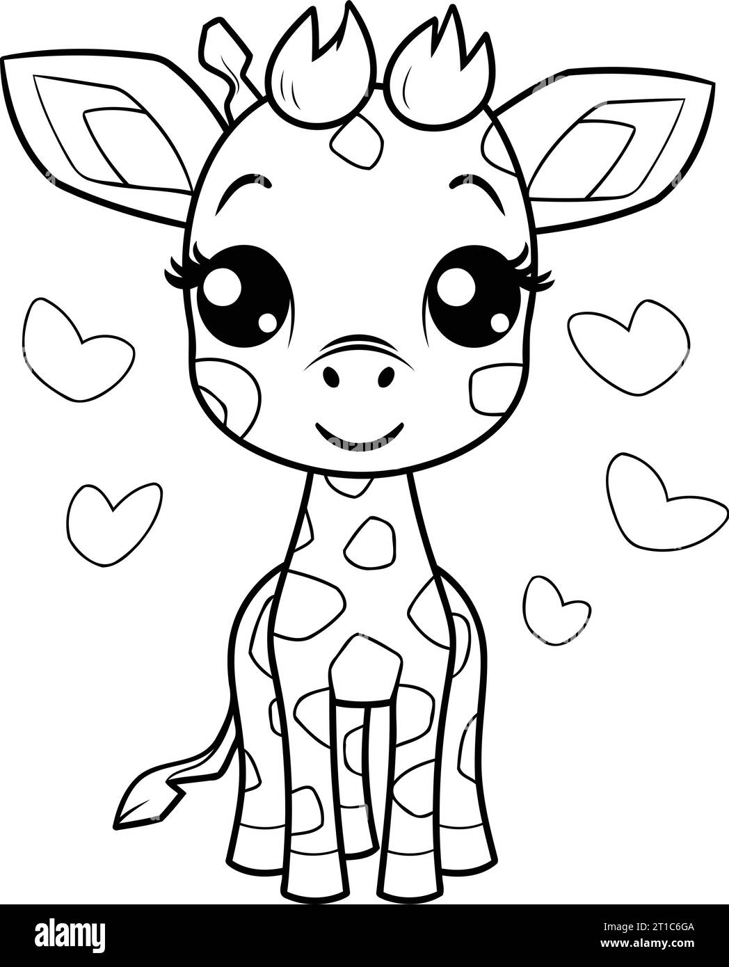 Coloring book for children. Giraffe with hearts. Vector illustration Stock Vector