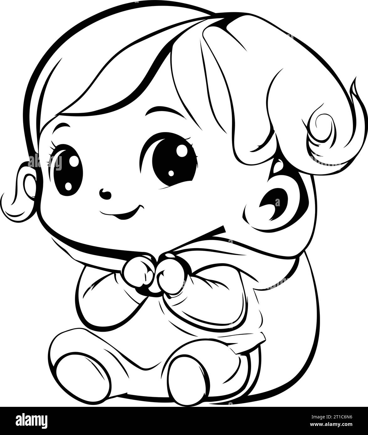 Cute Baby Boy Cartoon Character Black and White Vector Illustration