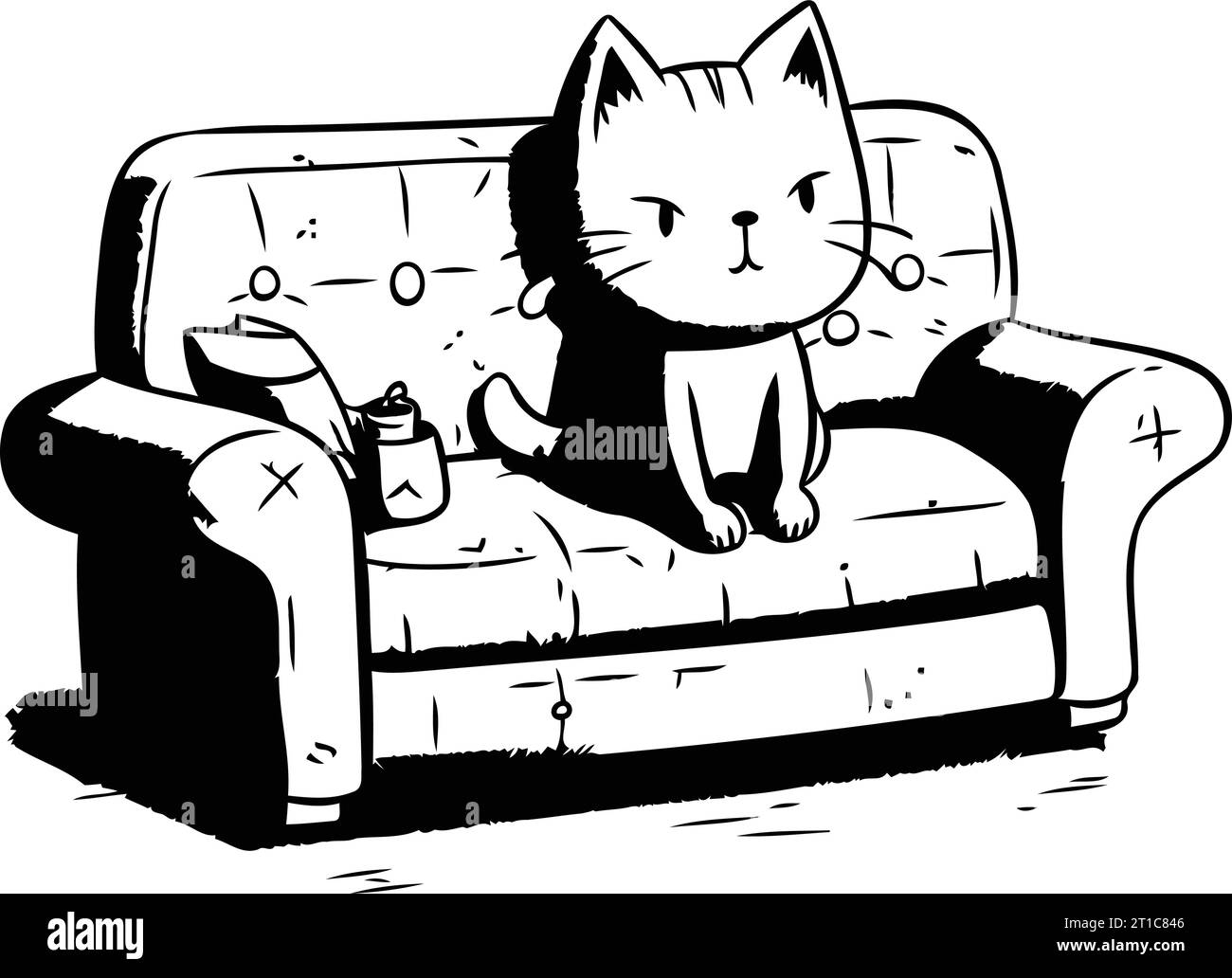 Cute cat sitting on the couch. Hand drawn vector illustration Stock
