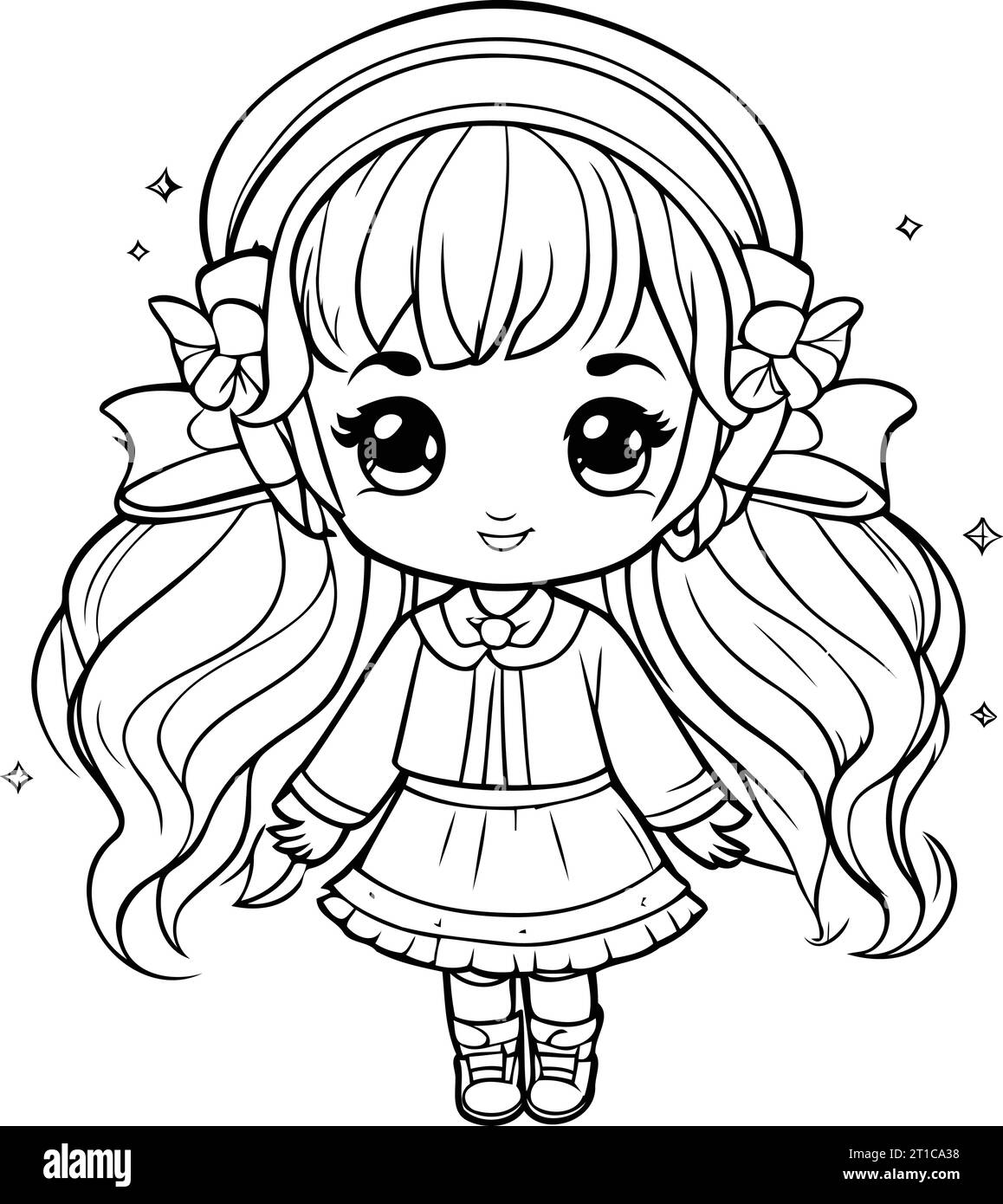 Cute little girl coloring page. Vector illustration for coloring book ...