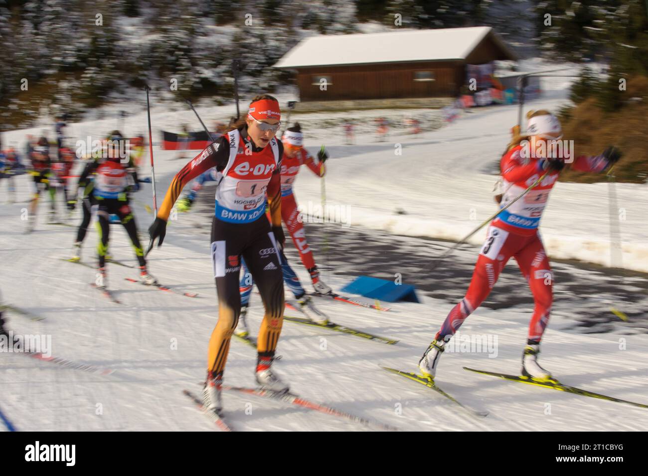 Luise Kummer Aktion Biathlon Welt Cup 4 x 6 KM Staffel der Frauen in Hochfilzen, Oesterreich am 13.12.2014 Stock Photo