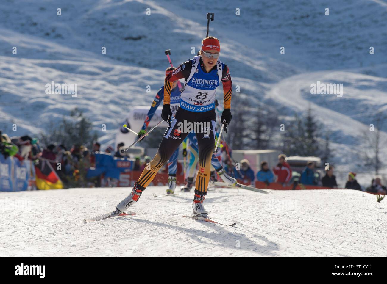 Luise Kummer Aktion Biathlon Welt Cup 10 KM Verfolgung der Frauen in Hochfilzen, Oesterreich am 14.12.2014 Stock Photo
