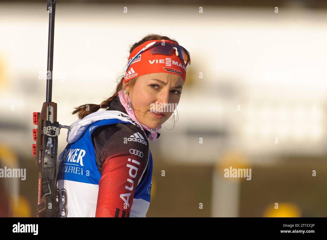 Luise Kummer Portriat Biathlon Welt Cup 10 KM Verfolgung der Frauen in Hochfilzen, Oesterreich am 14.12.2014 Stock Photo