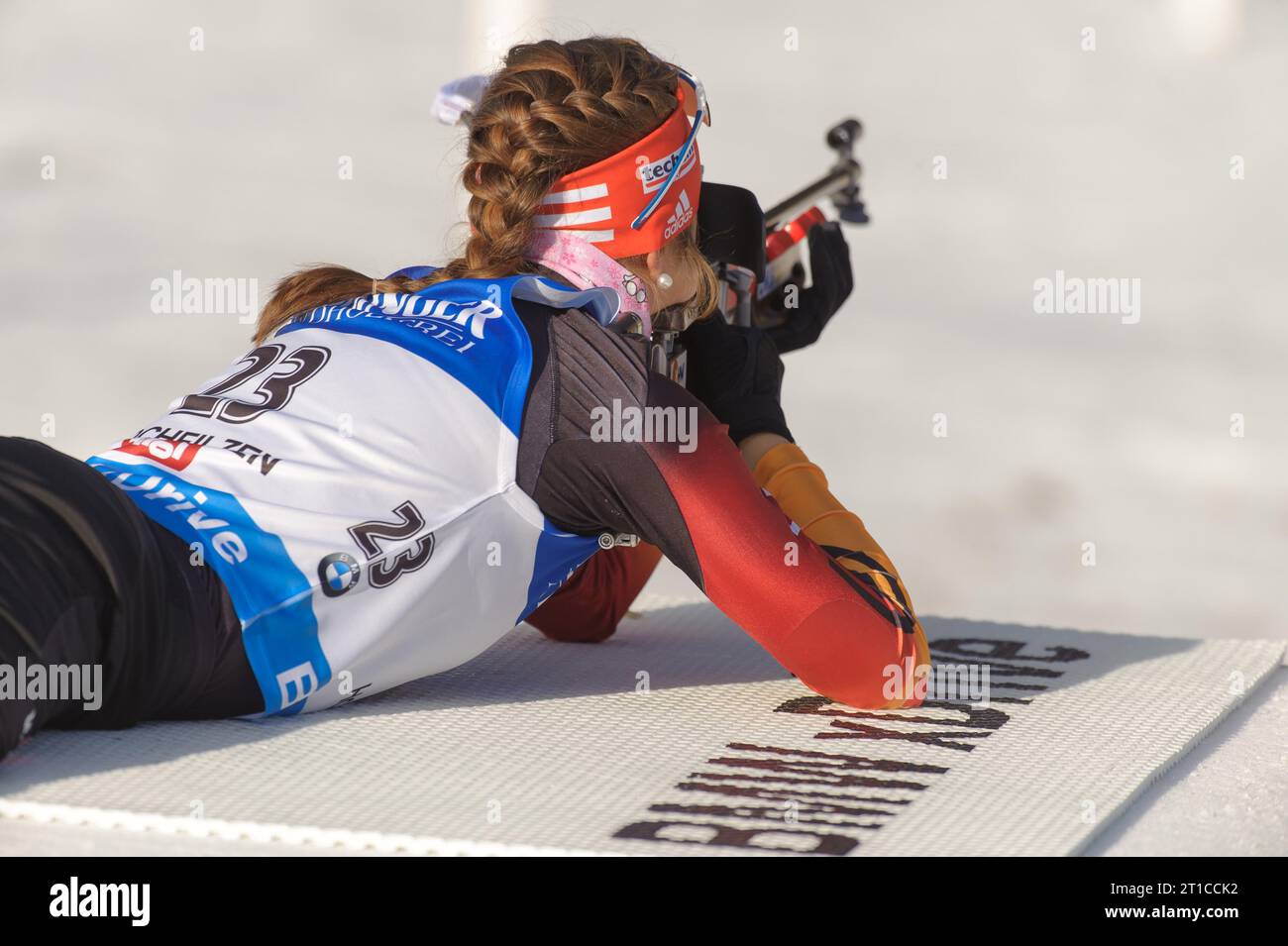 Luise Kummer Aktion Biathlon Welt Cup 10 KM Verfolgung der Frauen in Hochfilzen, Oesterreich am 14.12.2014 Stock Photo
