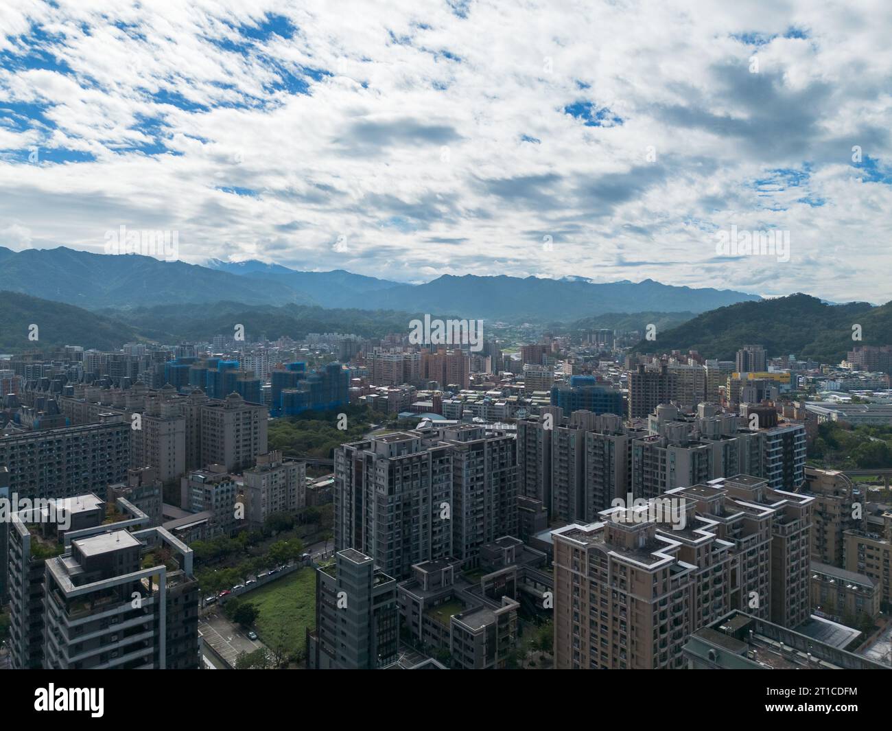 Aerial view of Sanxia District in New Taipei City, Taiwan. National Taipei University (NTPU) located here. Stock Photo