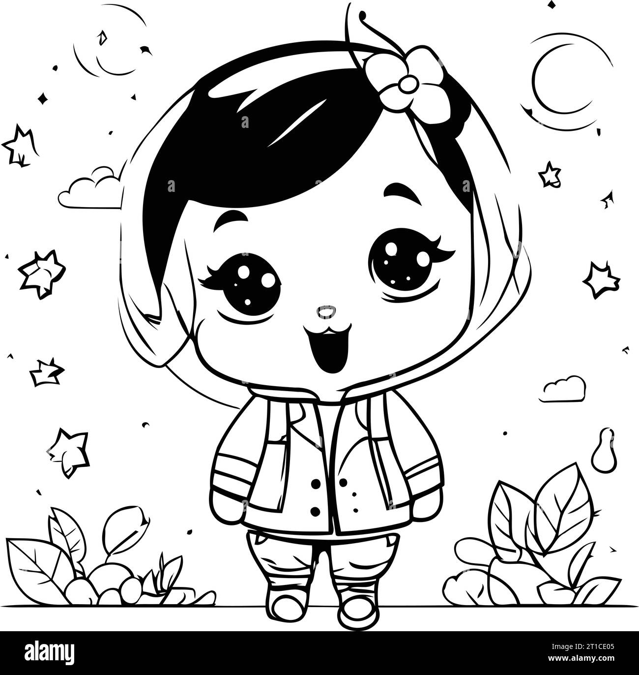 https://c8.alamy.com/comp/2T1CE05/cute-little-girl-in-pajamas-vector-illustration-for-coloring-book-2T1CE05.jpg