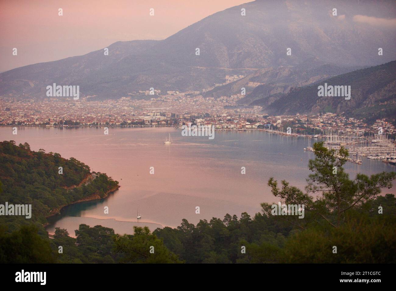 Aerial View Of A Fethiye Bay With Marina And Yachts At Sunset Stock 