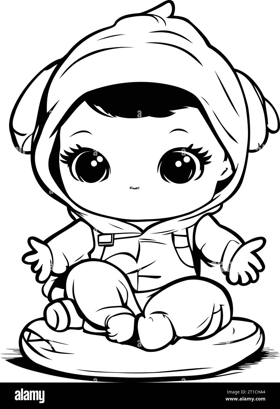 Cute Baby Boy Black and White Cartoon Illustration. Vector Stock Vector