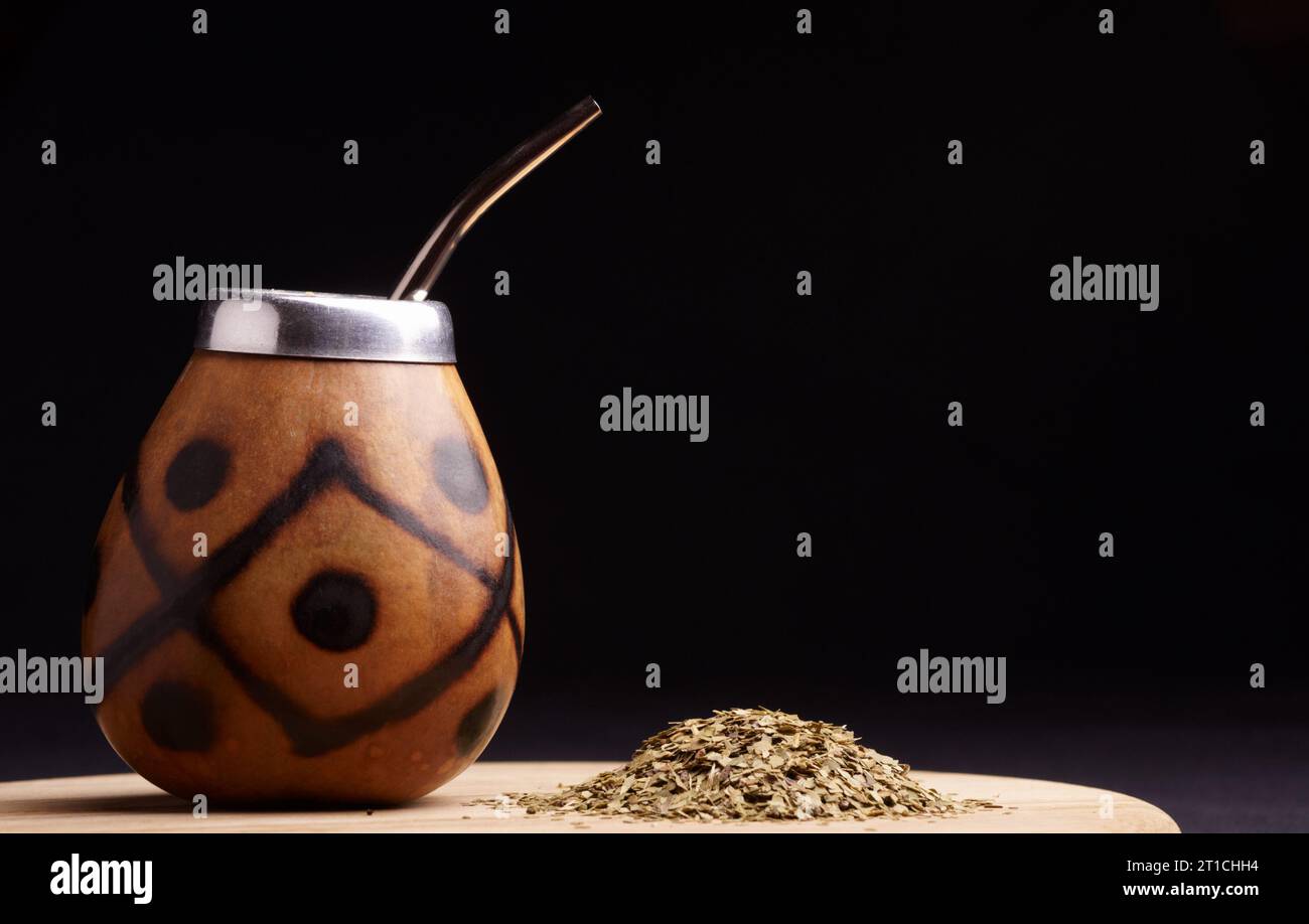 Traditional South American yerba mate tea in the calabash circle and ...