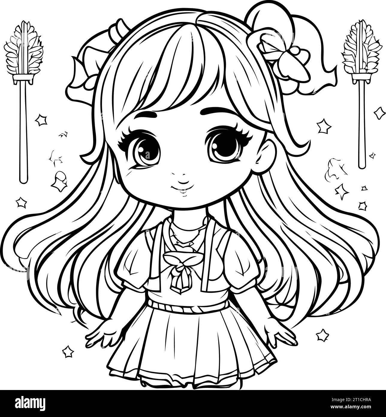 Cute little girl in a dress. Vector illustration for coloring book ...