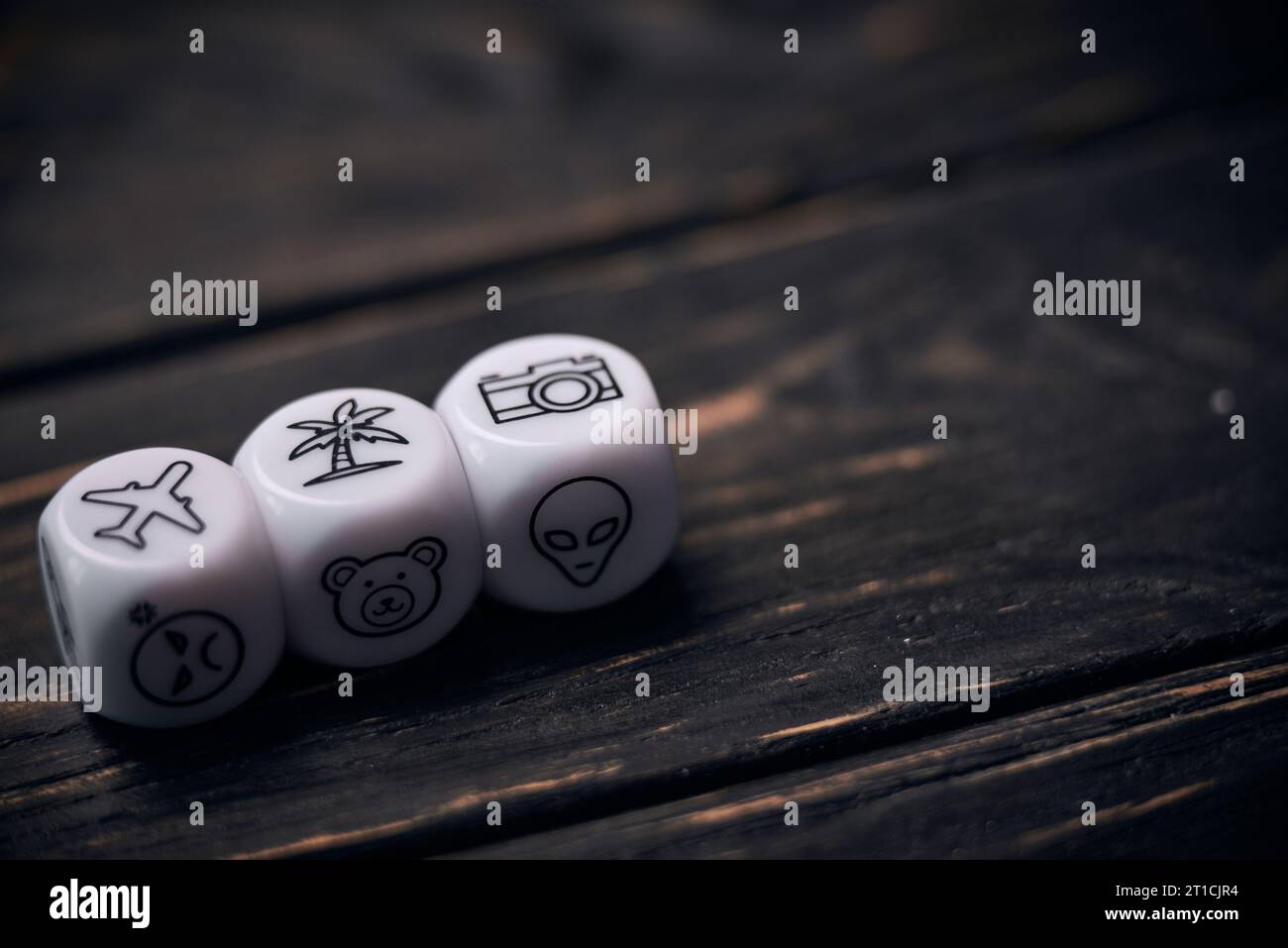 Cubes dice with funny life style symbols Stock Photo Alamy