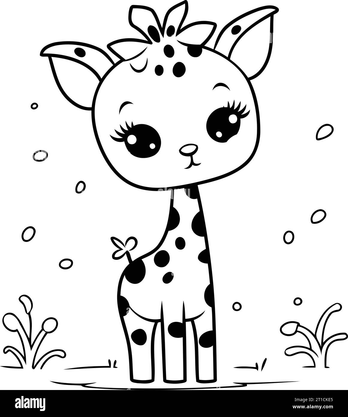 Cute baby giraffe. Black and white vector illustration for coloring book. Stock Vector