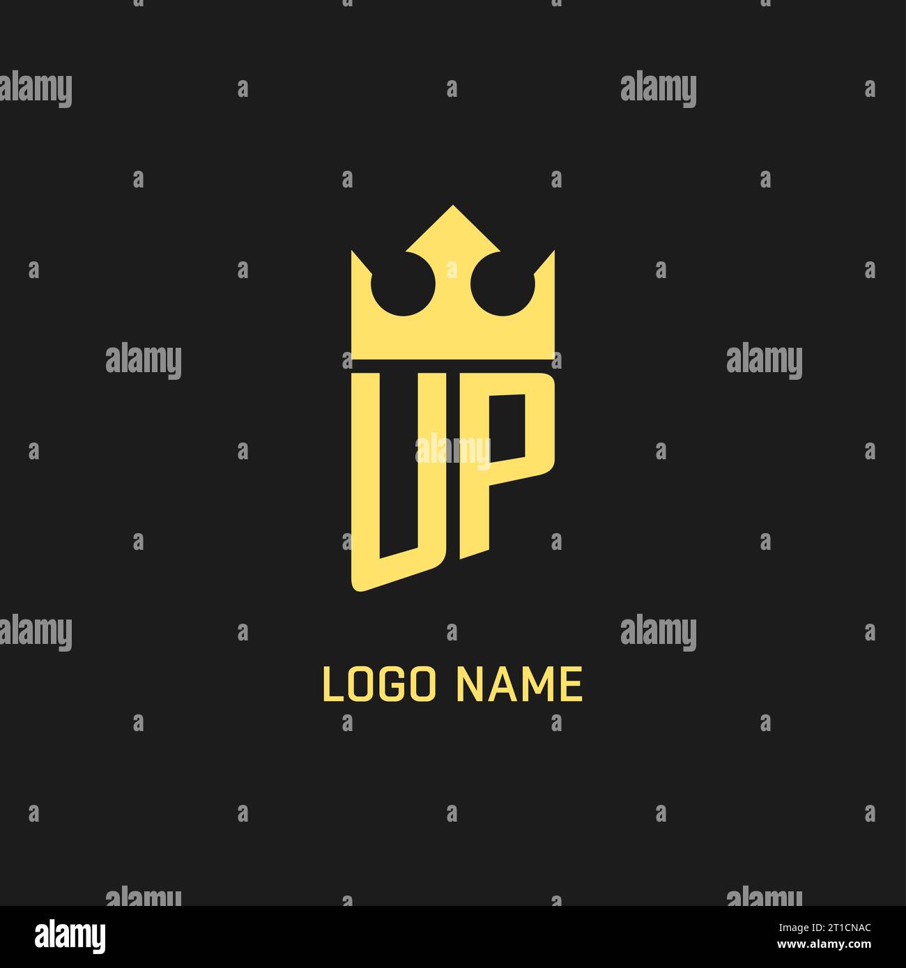 Monogram UP logo shield crown shape, elegant and luxury initial logo style vector graphic Stock Vector