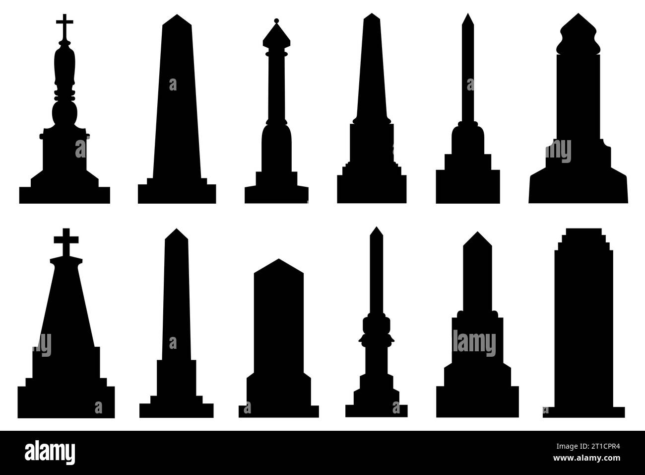 Collection of different obelisks isolated on white Stock Photo