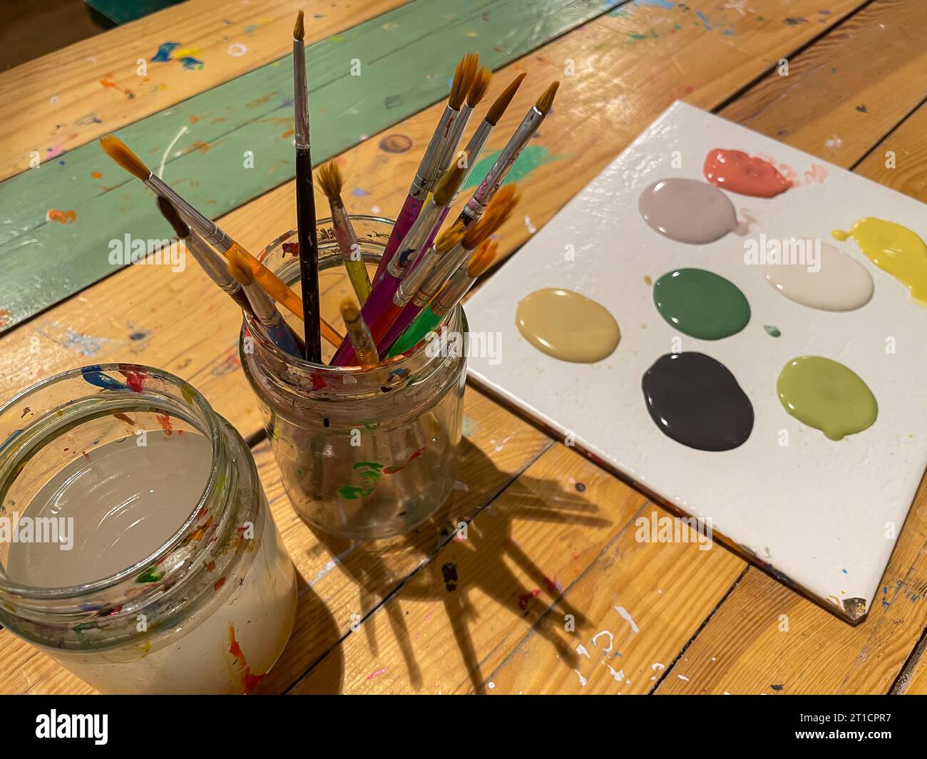palette with brushes and paints drawing Stock Photo