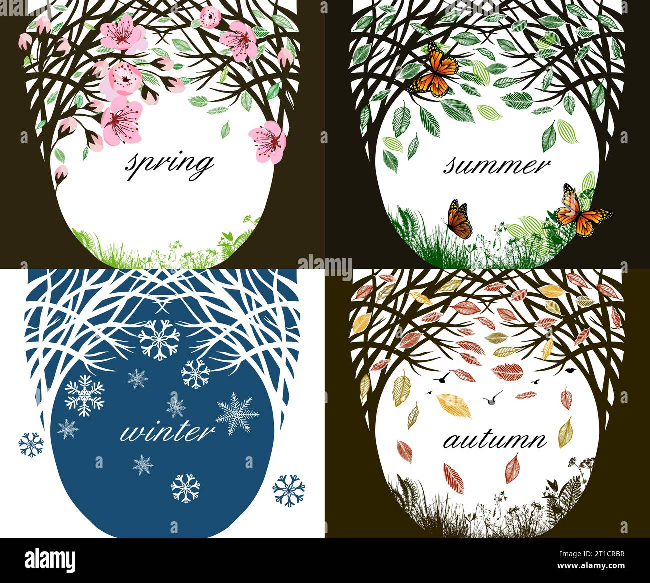 Birds flowers four seasons hi-res stock photography and images - Alamy